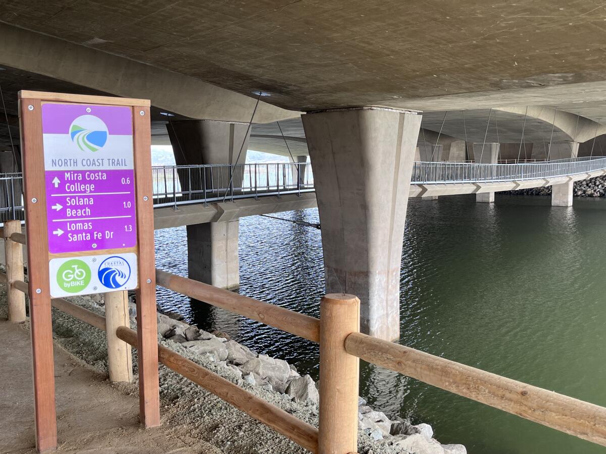 The new suspension bridge under the freeway.