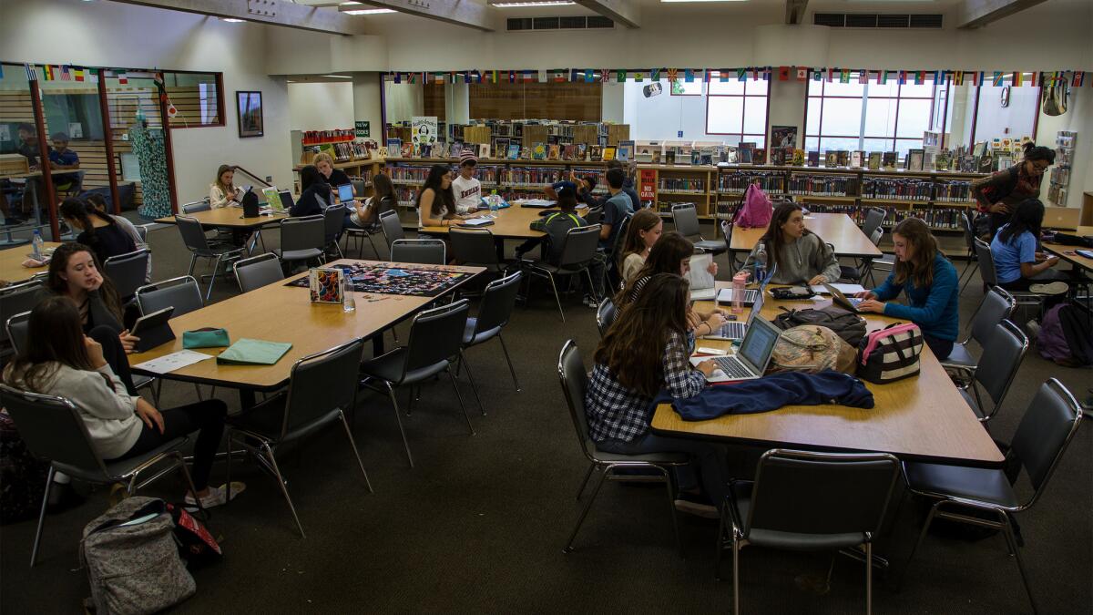Students study in the library at Chadwick School on the Palos Verdes Peninsula.