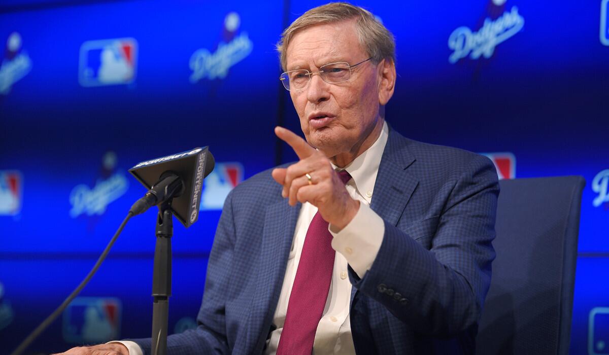 Baseball Commissioner Bud Selig speaks to reporters during a news conference before the Dodgers-Diamondbacks game Friday.