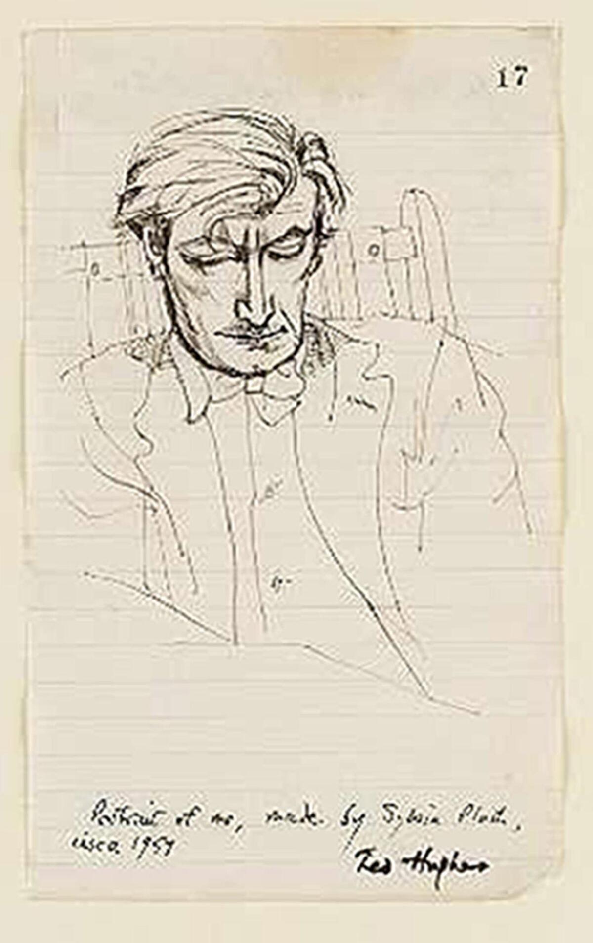 A portrait of the late poet laureate Ted Hughes by his wife and fellow poet Sylvia Plath.