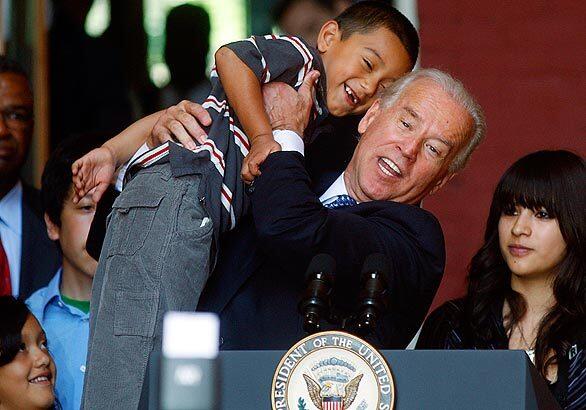 Biden gives Tyler Galindo, 6, a lift