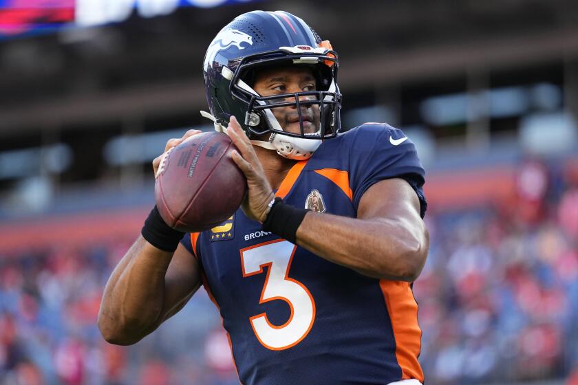 Denver Broncos quarterback Russell Wilson before an NFL football game.