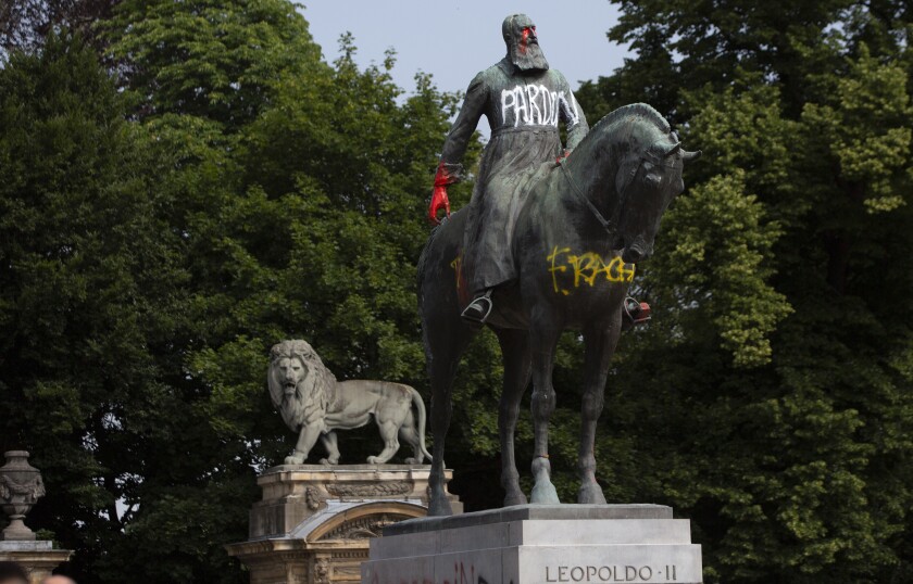 Vandalized statue of King Leopold II