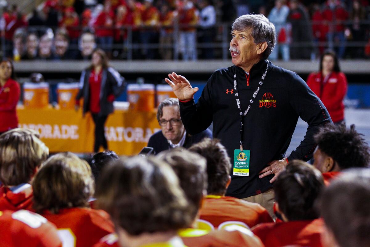 Cathedral Catholic football coach Sean Doyle guided his No. 2 ranked Dons to a win over No. 6 Torrey Pines on Friday night.

