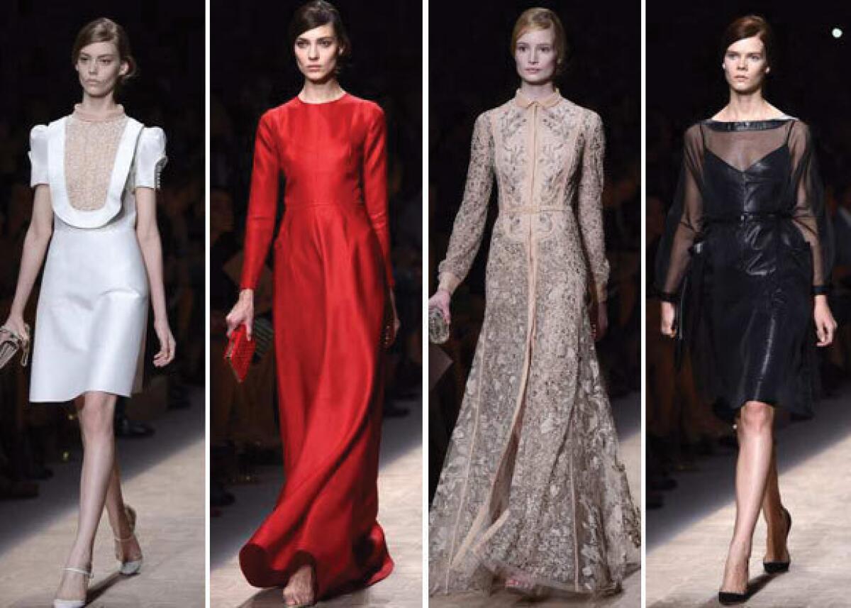 Looks from the Valentino spring-summer 2013 runway collection shown during Paris Fashion Week.