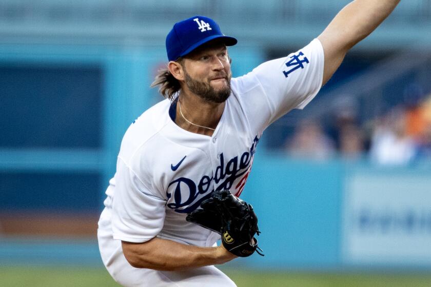 Dodgers' Clayton Kershaw pitches against the San Francisco Giants on Sept. 23, 2023, at Dodger Stadium.