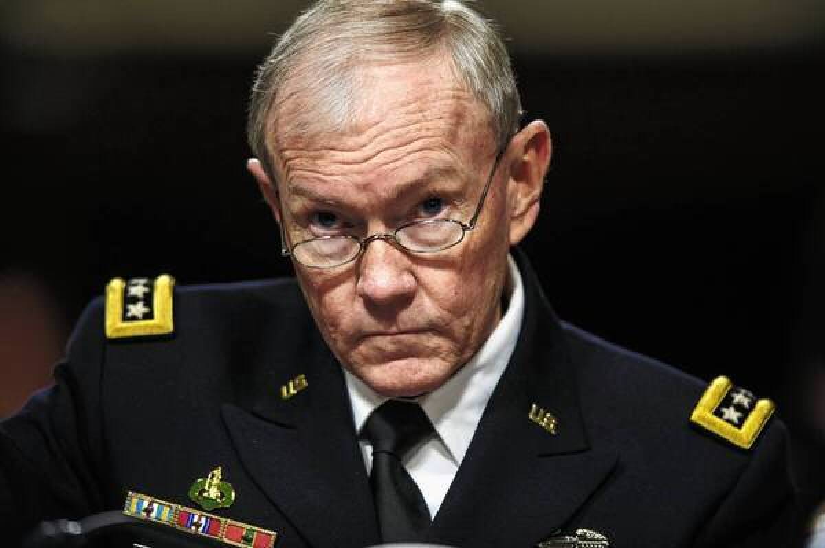 Gen. Martin Dempsey, chairman of the Joint Chiefs of Staff, outlined in a letter to the Senate Armed Services Committee five options the U.S. military could carry out in Syria. But he warned that even limited military involvement could backfire.
