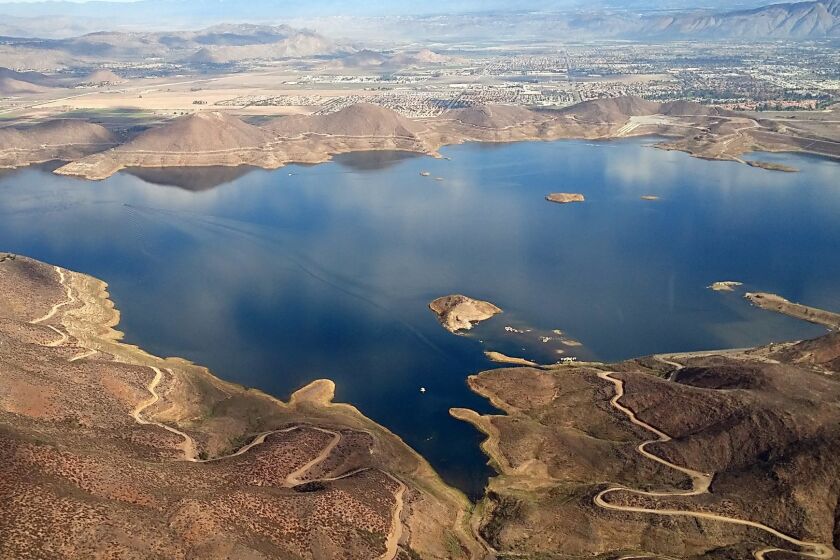 Diamond Valley Lake near Hemet on Oct. 14, 2015. As of Oct. 30, the reservoir is 39 percent full. The largest reservoir in Southern California, Diamond Valley Lake can hold 810,000 acre-feet of water.