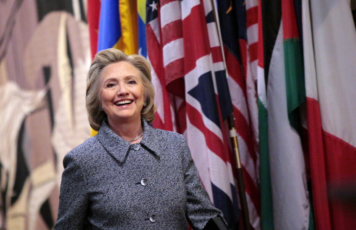 Former Secretary of State Hillary Clinton at the news conference Tuesday at which she answered questions about her use of a private email account during her tenure.