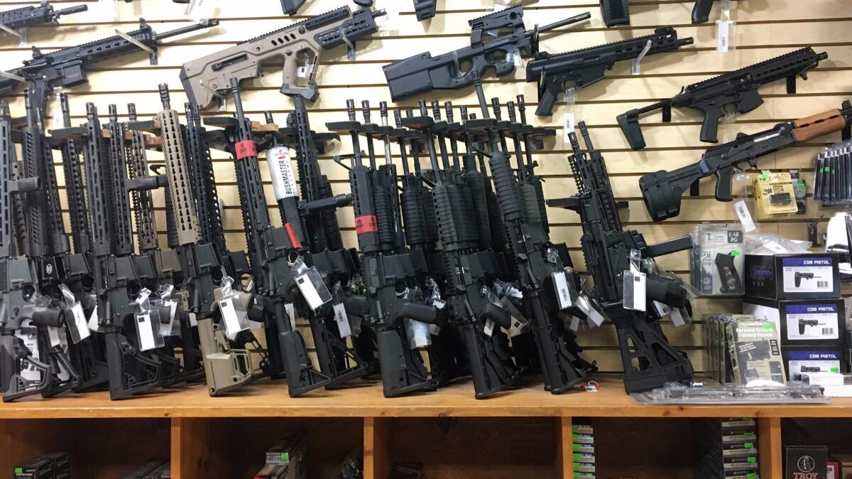 Semi-automatic rifles in a gun shop in Las Vegas on Oct. 4.