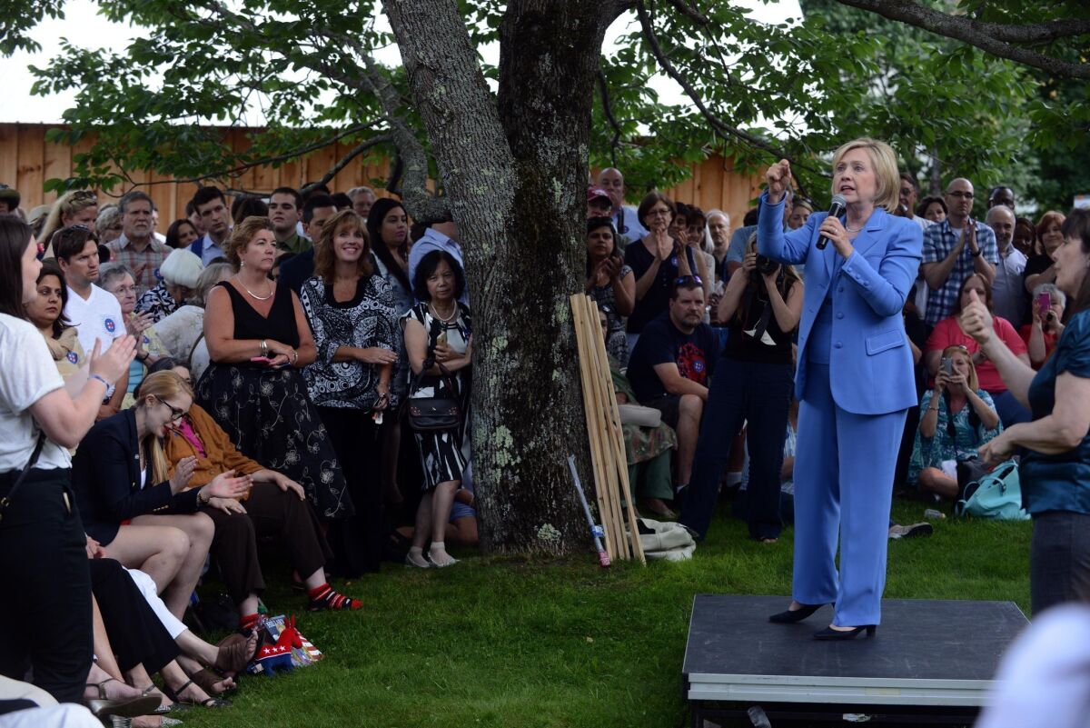 Hillary Clinton participates in a grassroots organizing event on July 16 in Windham, New Hampshire. The presidential candidate spoke about how to build an economy that will boost the middle class.