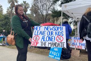 Vaccine protester Jessica Holloway of Lake County.