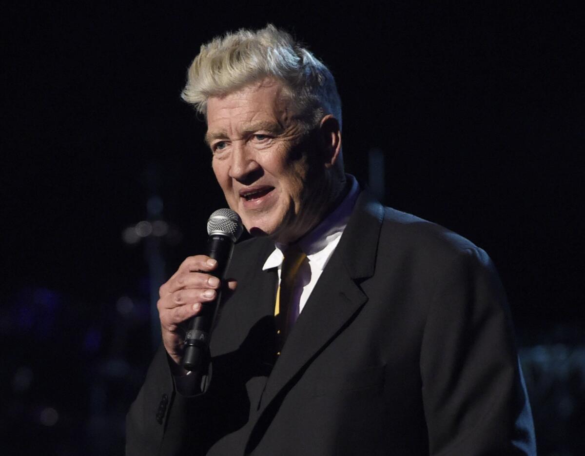 David Lynch speaks at the David Lynch Foundation Music Celebration at the Theatre at Ace Hotel in Los Angeles last month.