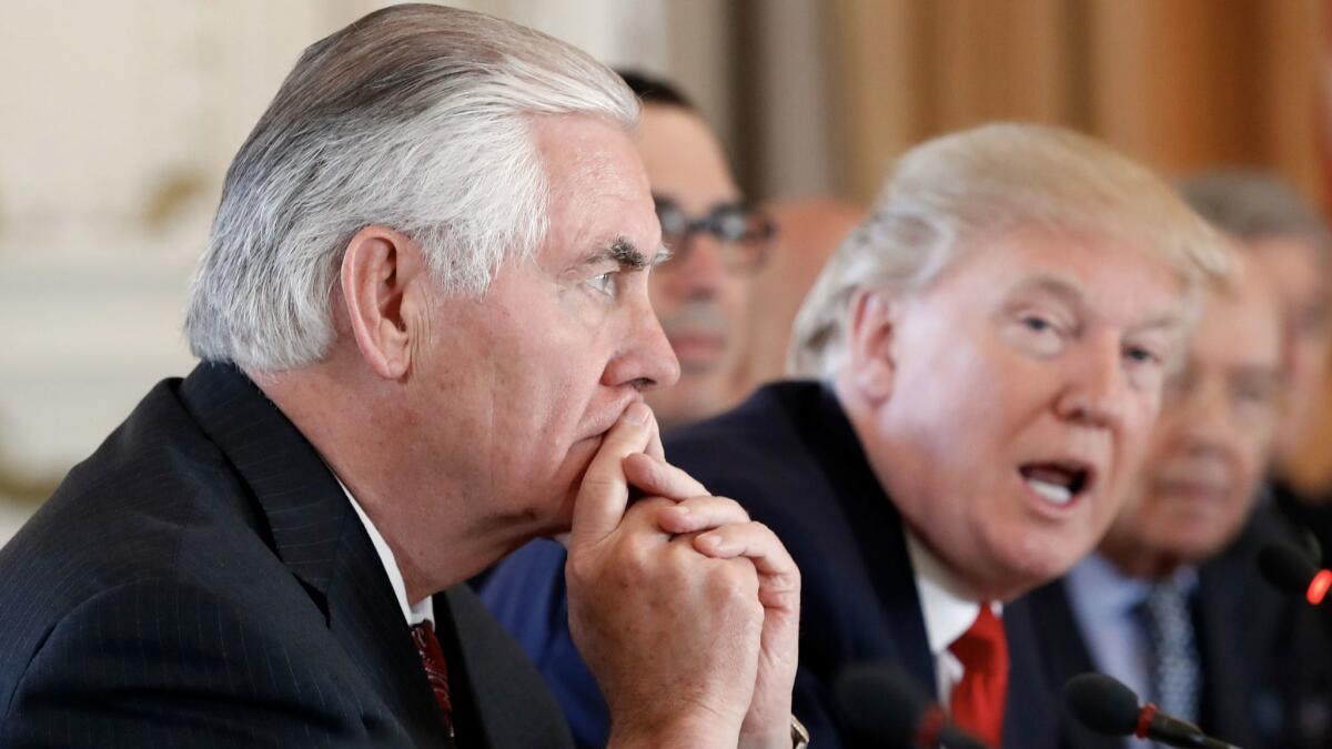 Secretary of State Rex Tillerson and President Trump in April.
