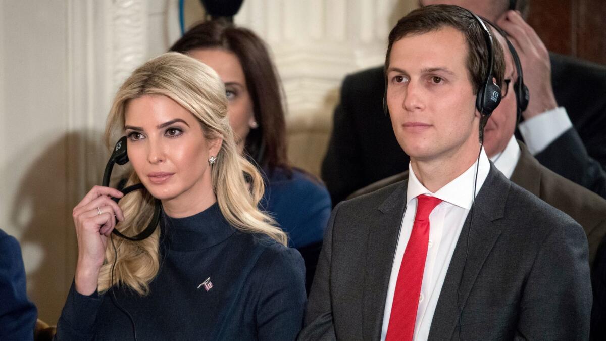Ivanka Trump, daughter of President Trump, and her husband Jared Kushner attend a news conference with German Chancellor Angela Merkel in the White House in March 2017.