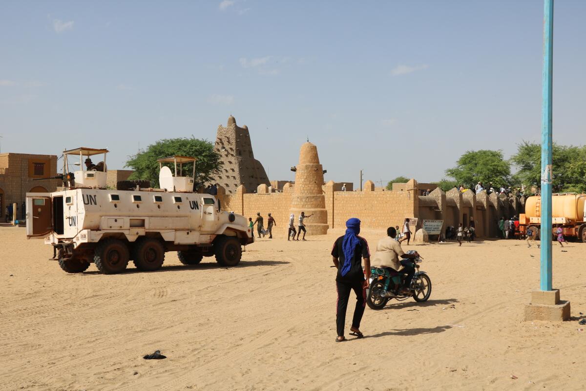 U.N. forces patrolling the streets of Timbuktu, Mali