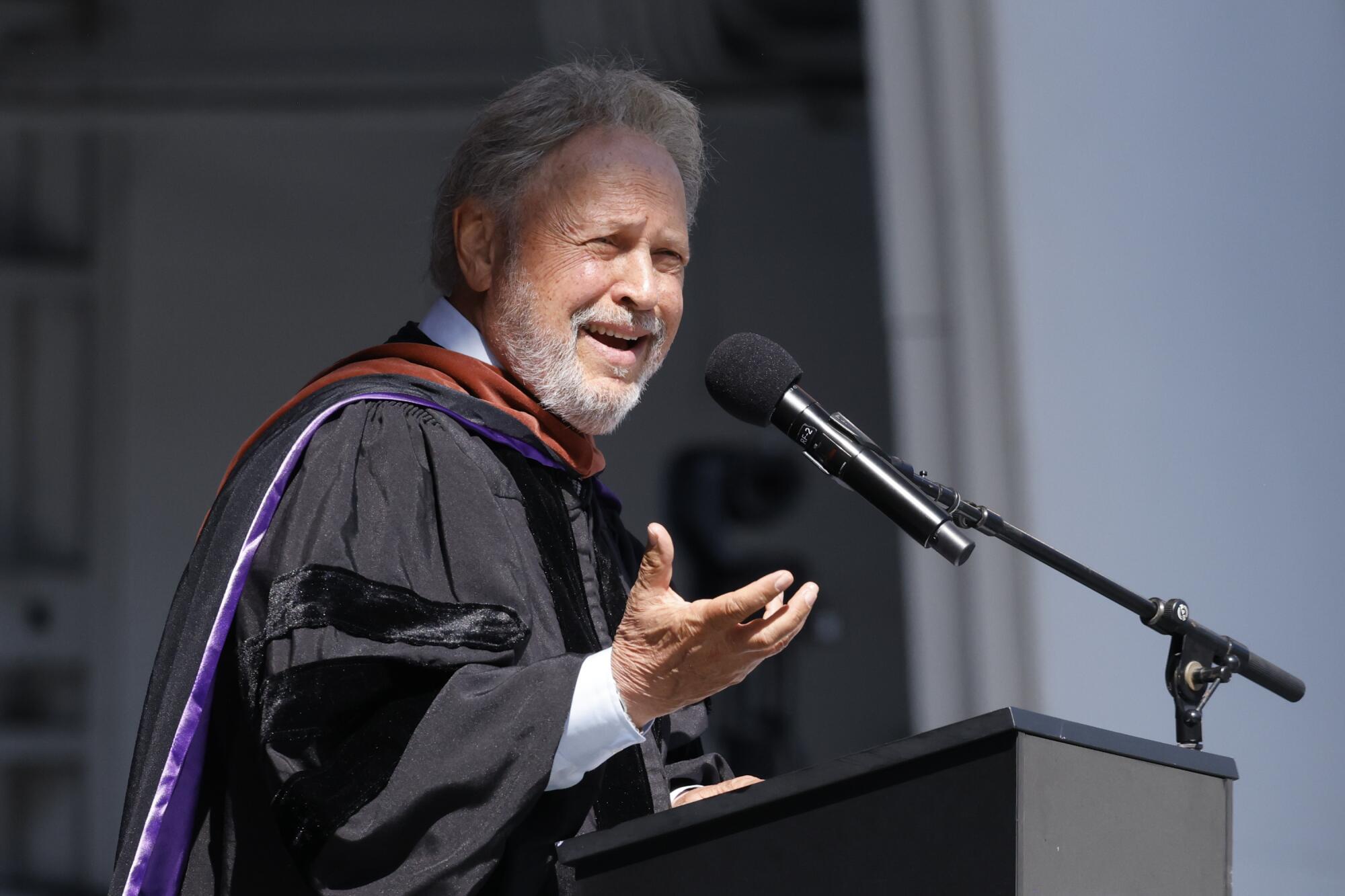 Billy Crystal speaks at the Palisades High graduation ceremony.