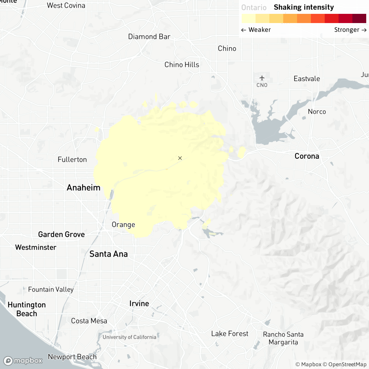 Map of earthquake in Anaheim.