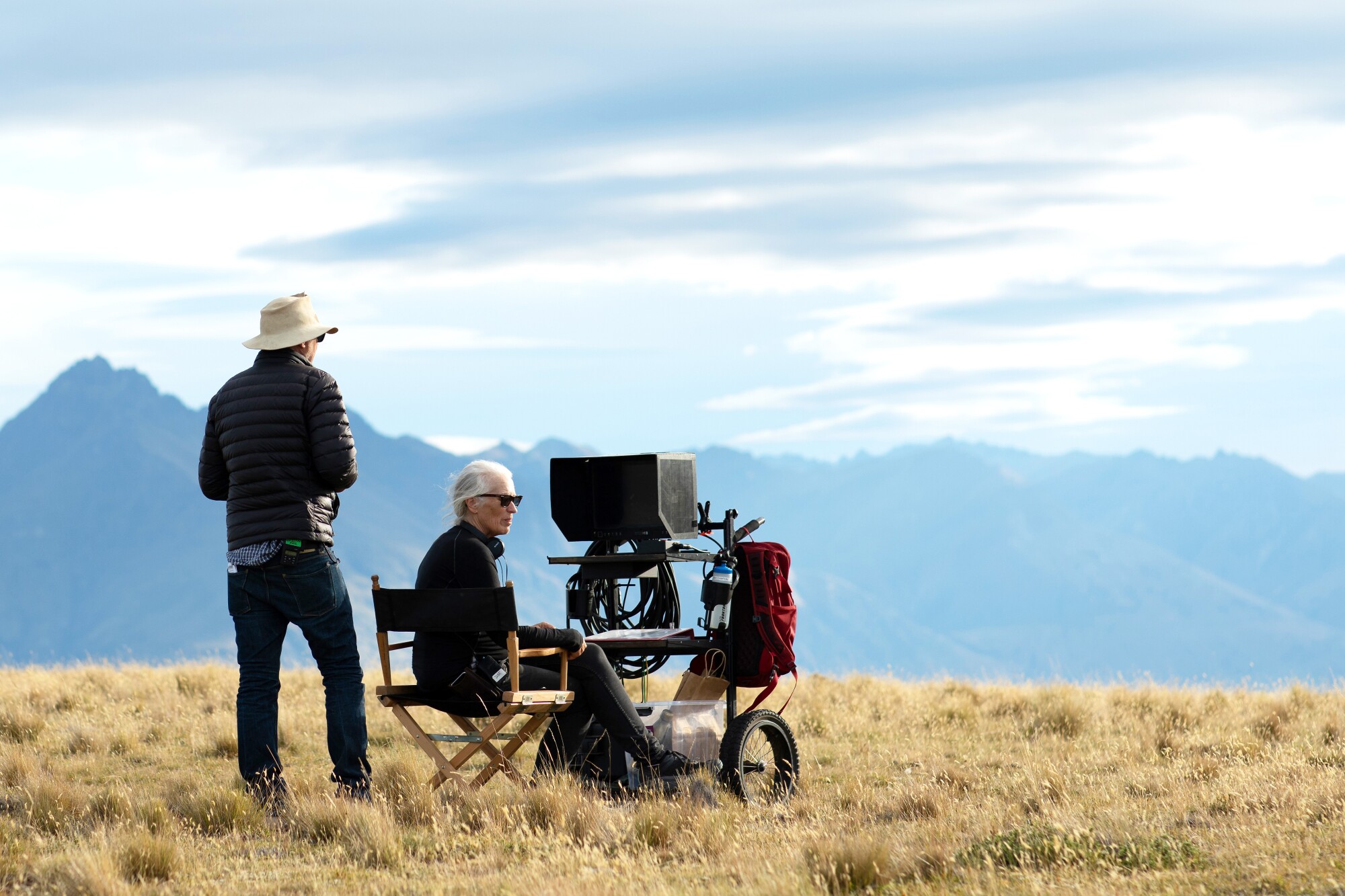Jane Campion on the set of “The Power of the Dog," against the physical vastness of a sparsely populated Montana.