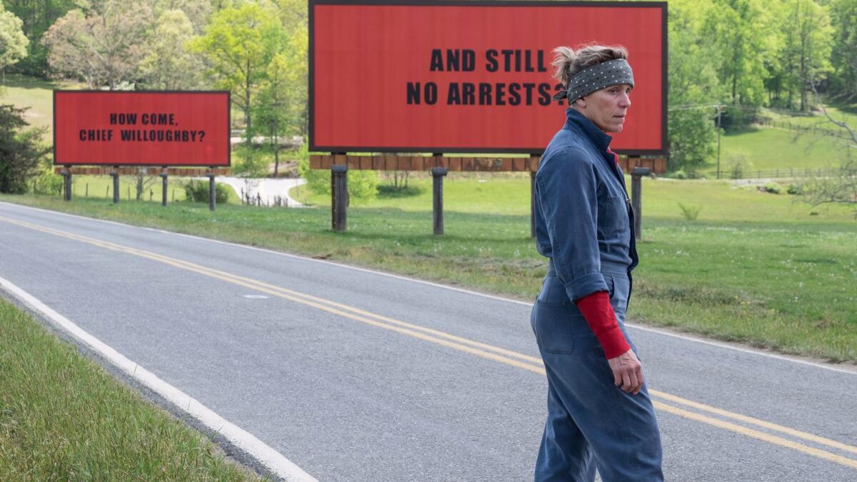 Frances McDormand in a scene from "Three Billboards Outside Ebbing, Missouri."
