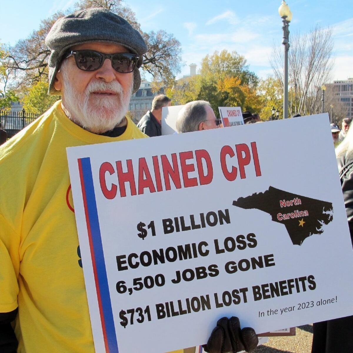 A D.C. protester speaks out against cutting Social Security benefits.