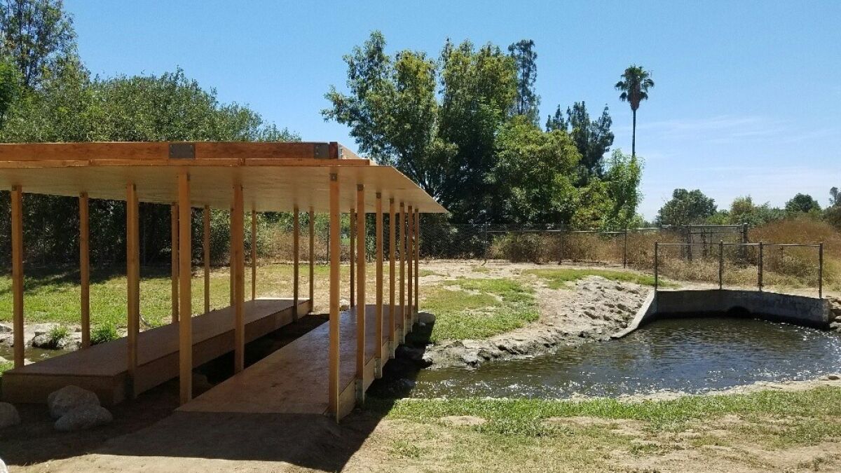 Rirkit Tiravanija, "Untitled 2016 (LA water, water pavilion)," wood-frame pavilion, Sepulveda Basin