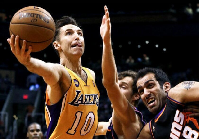 Lakers guard Steve Nash scored 19 points on six-of-17 shooting against his former team.