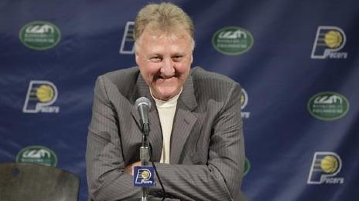 Larry Bird speaks during a news conference in Indianapolis on July 8, 2016.
