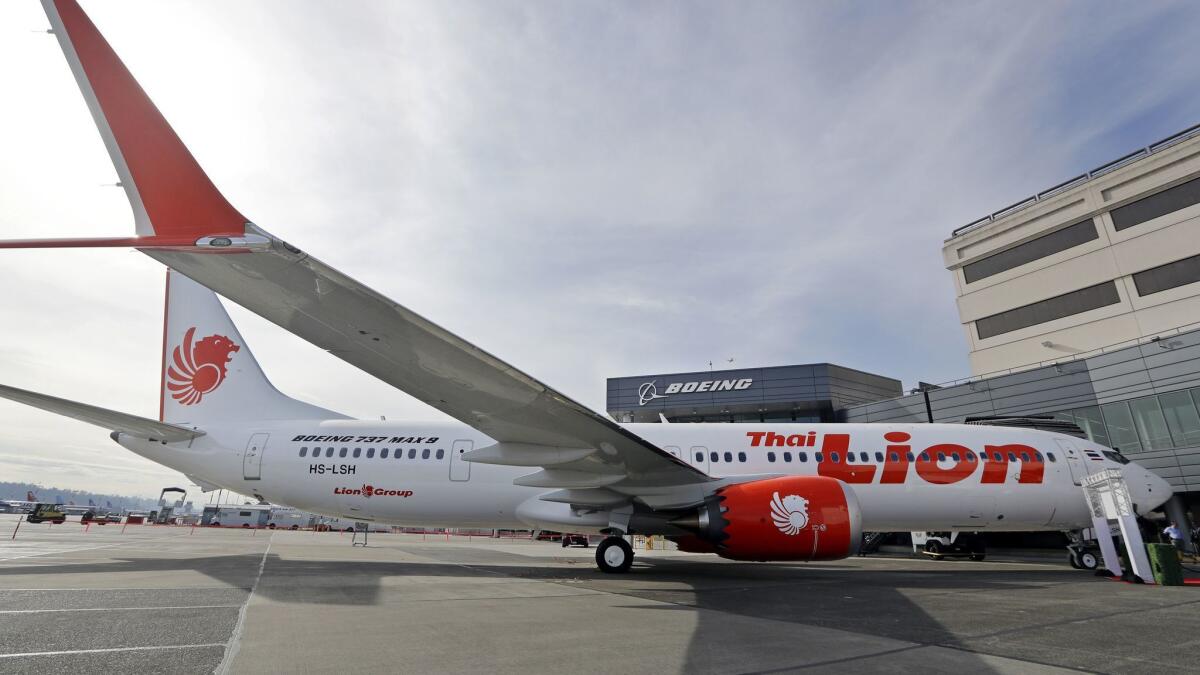 Boeing's first 737 MAX 9 jet at the company's Seattle delivery center on March 21 before a ceremony transferring ownership to Thai Lion Air.