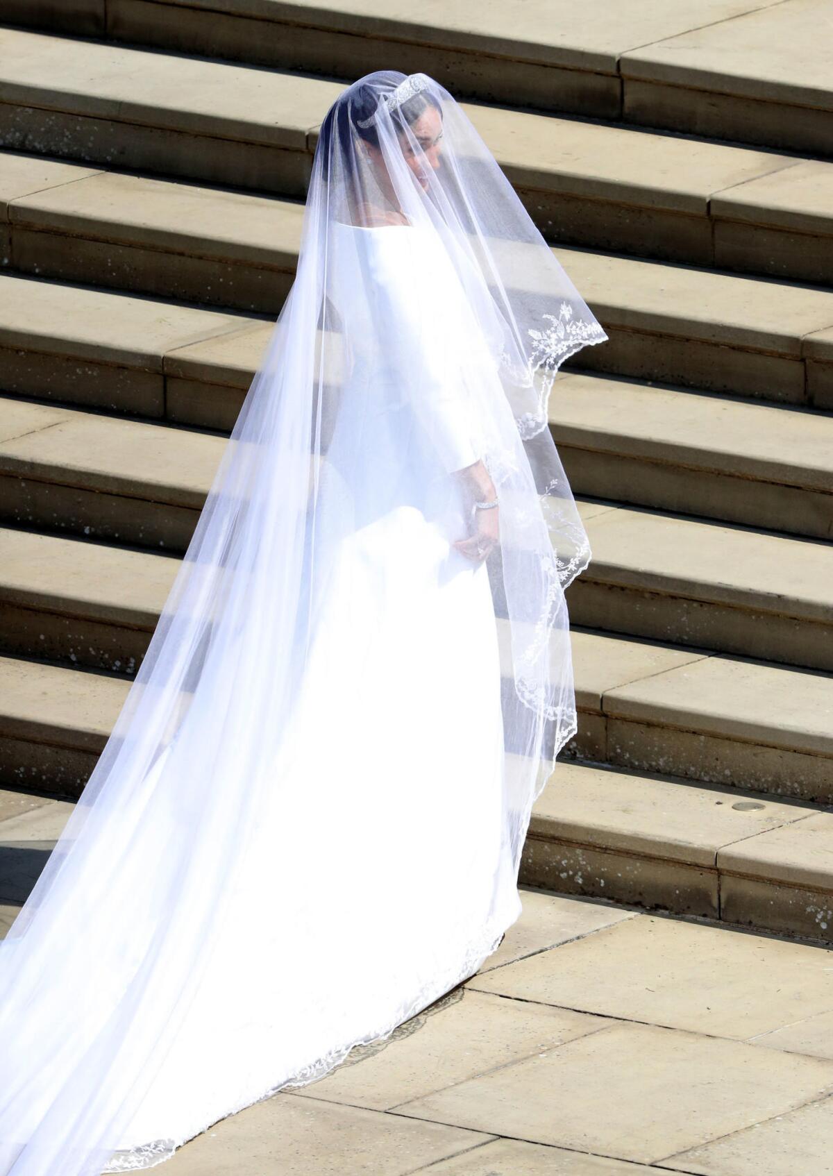 Meghan Markle chose a Givenchy haute couture gown created by British designer Clare Waight Keller.