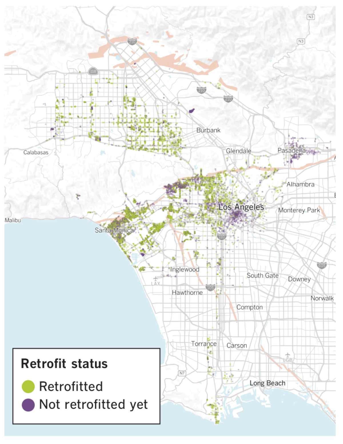 A map shows the locations of retrofitted buildings.