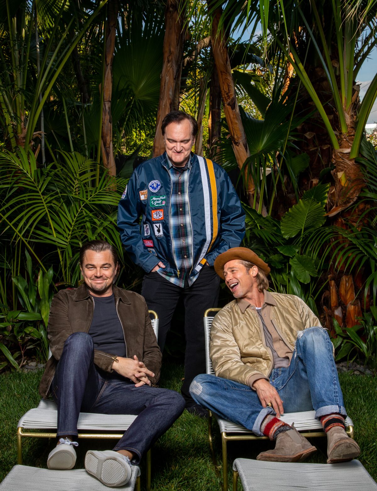 "Once Upon a Time ... in Hollywood" director Quentin Tarantino with Leonardo DiCaprio and Brad Pitt at the Chateau Marmont