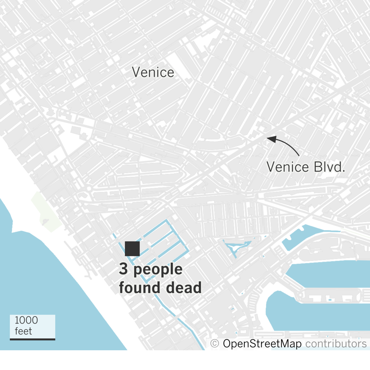 Map showing location in Venice where 3 people died after overdosing