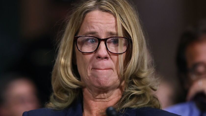 Christine Blasey Ford during her testimony before the Senate Judiciary Committee on Thursday, where she recounted her alleged sexual assault by Supreme Court nominee Judge Brett Kavanaugh.