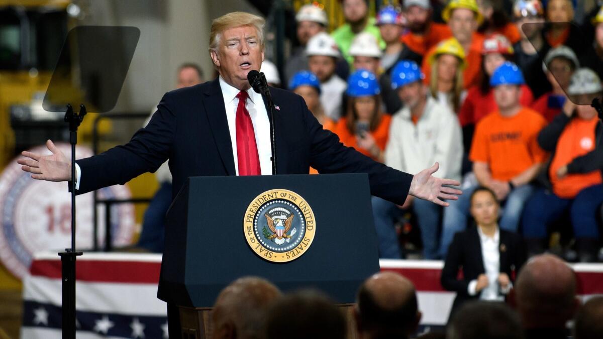 President Trump speaks Thursday at a union and apprentice training center in Richfield, Ohio.