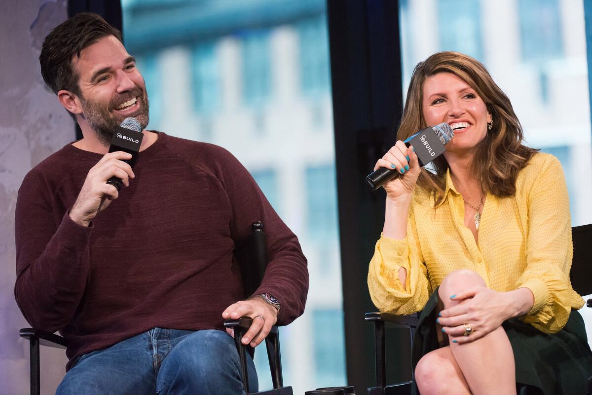 Rob Delaney and Sharon Horgan discuss season 2 of "Catastrophe" at AOL Studios on April 6 in New York.