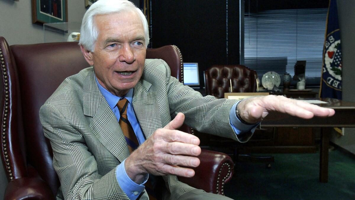 Sen. Thad Cochran (R-Miss.) talks with a reporter in Jackson, Miss., in 2005.