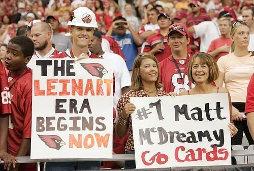Fans support quarterback Matt Leinart, of the Arizona Cardinals in his first professional start in a game against the Kansas City Chiefs.