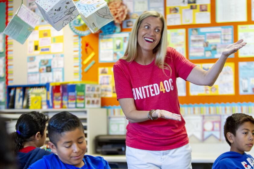 Jennifer Swan-Altieri, a third-grade teacher at Paul Revere Elementary School in Anaheim, teaches a lesson.