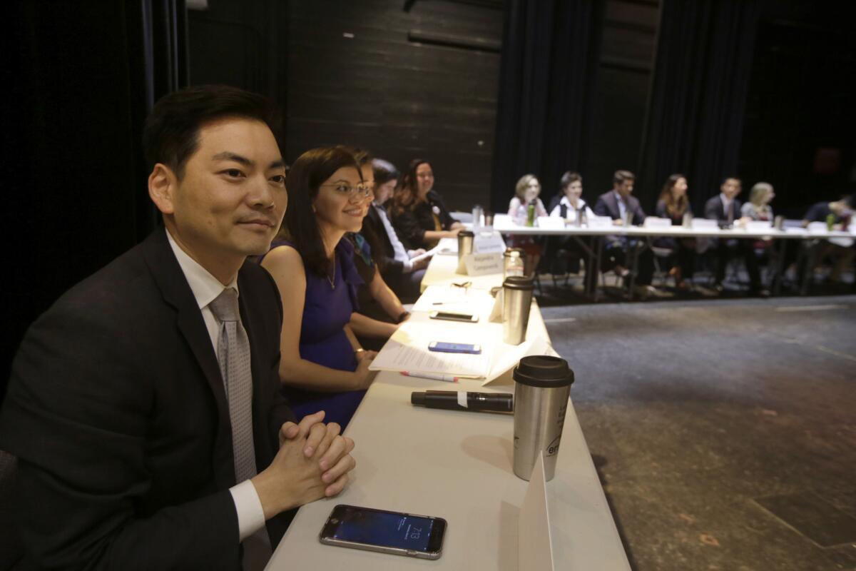 Robert Lee Ahn at a candidate forum in March.