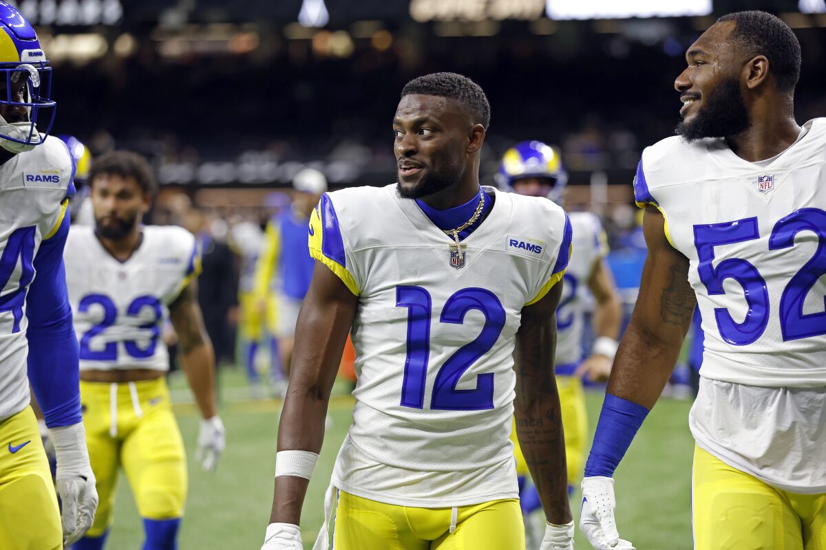 Rams wide receiver Van Jefferson warms up before a loss to the New Orleans Saints in November.