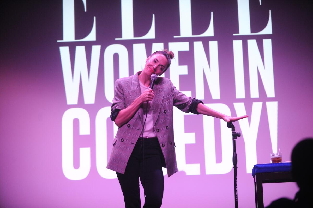 Comedian Whitney Cummings performs on stage as ELLE hosts Women In Comedy event with July Cover Star Kate McKinnon at Public Arts at Public on June 13, 2017 in New York City. (Photo by Brad Barket/Getty Images for ELLE)