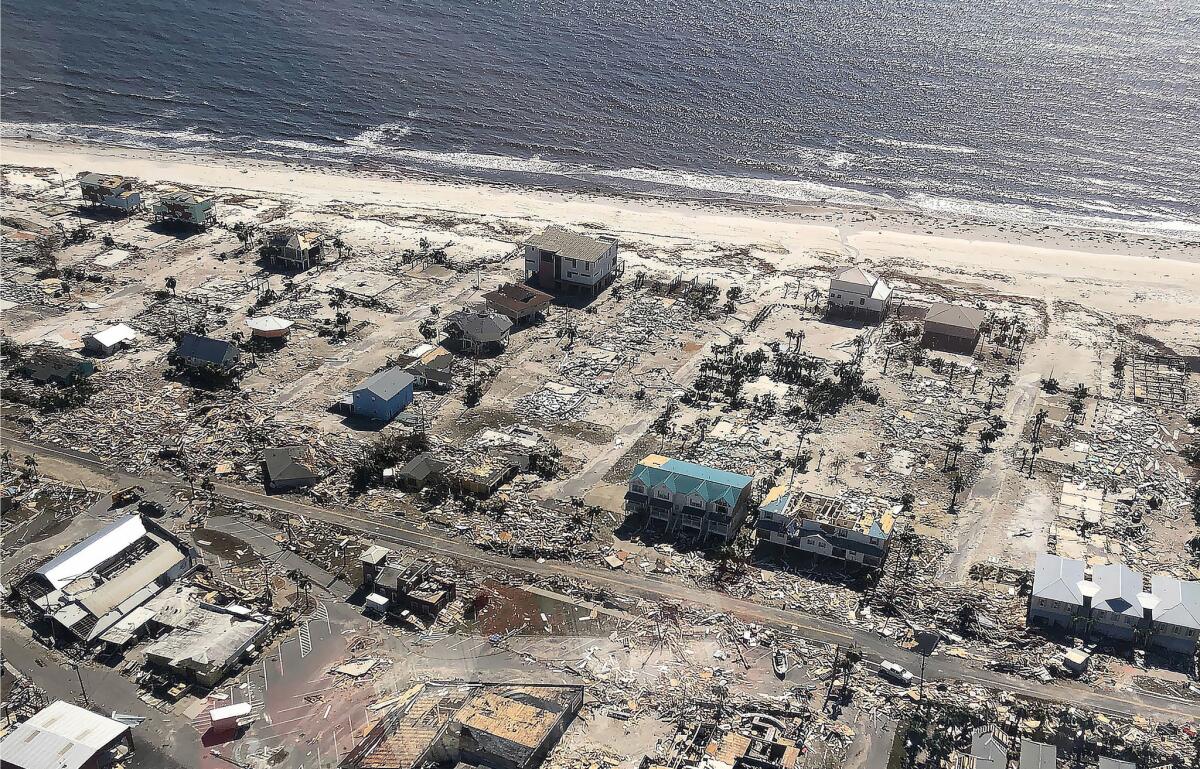 Aerial image shows damage to homes from Hurricane Michael in Mexico Beach, Fla.