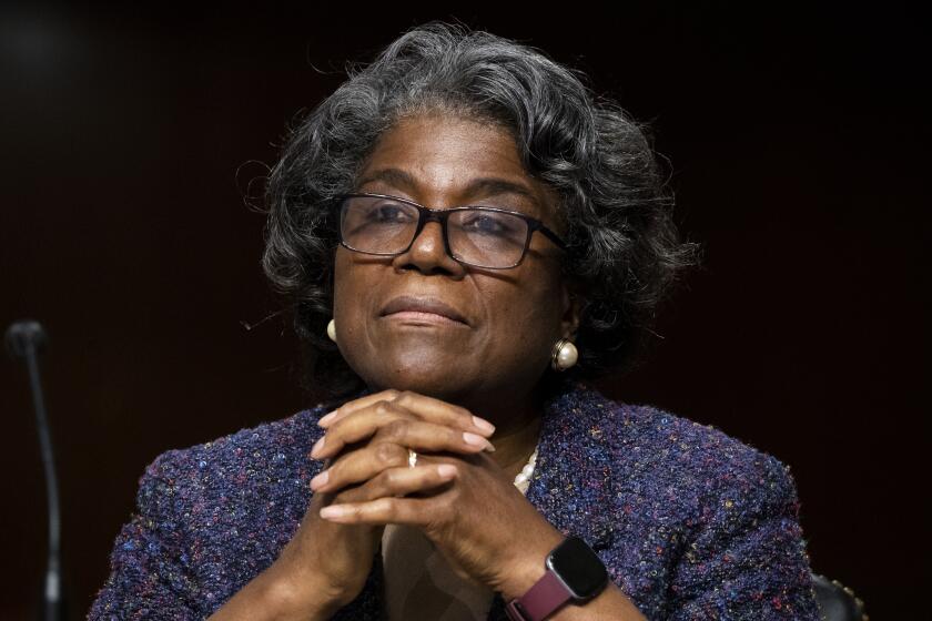 WASHINGTON, DC - JANUARY 27: Linda Thomas-Greenfield appears before the Senate Foreign Relations Committee hearing on her nomination to be the United States Ambassador to the United Nations, on Capitol Hill on January 27, 2021 in Washington, DC. (Photo by Michael Reynolds-Pool/Getty Images)