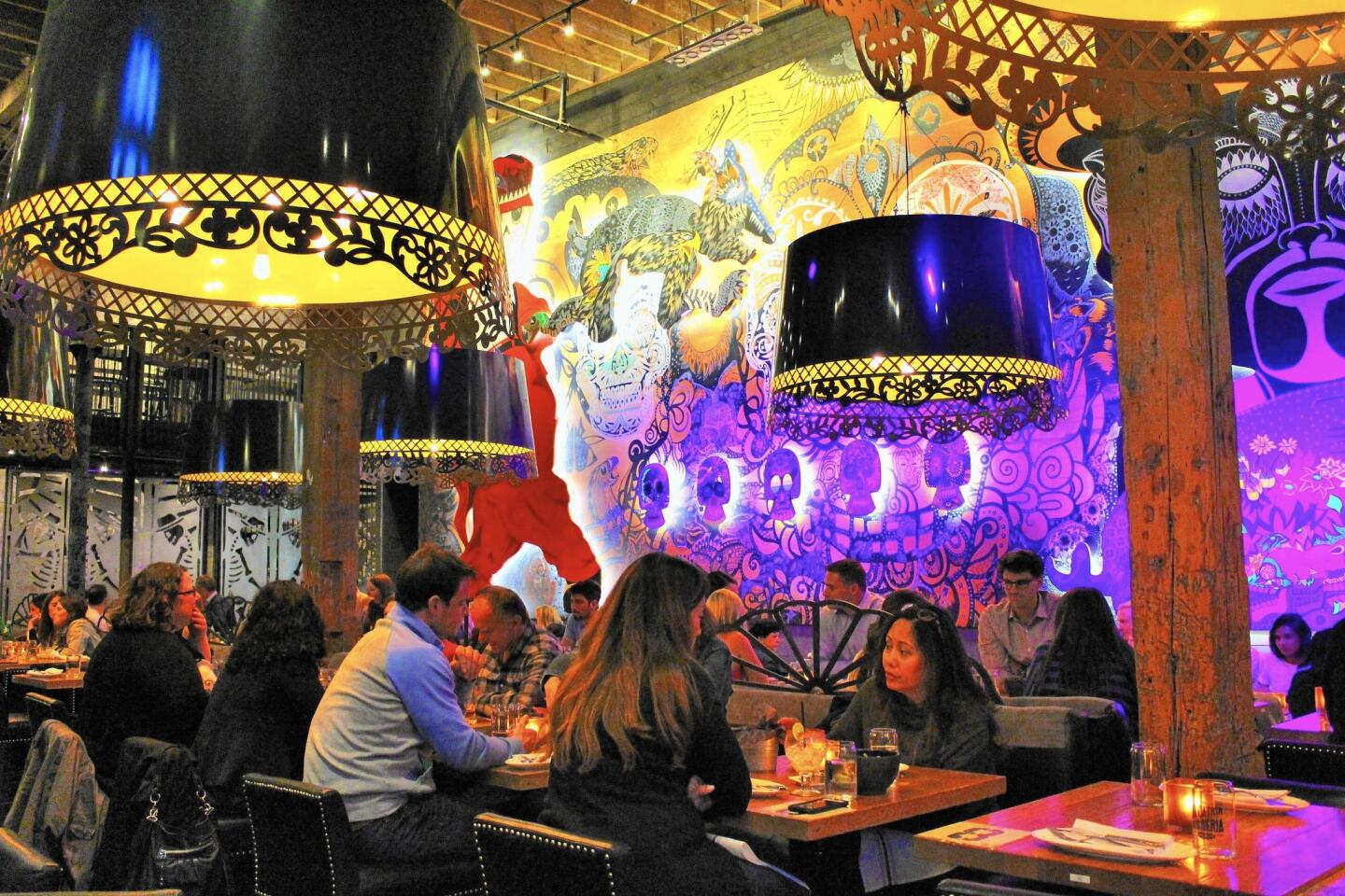 A dazzling mural by Oscar Flores competes for attention with chef Olivier Le Calvez's modern Mexican cuisine at El Catrin.