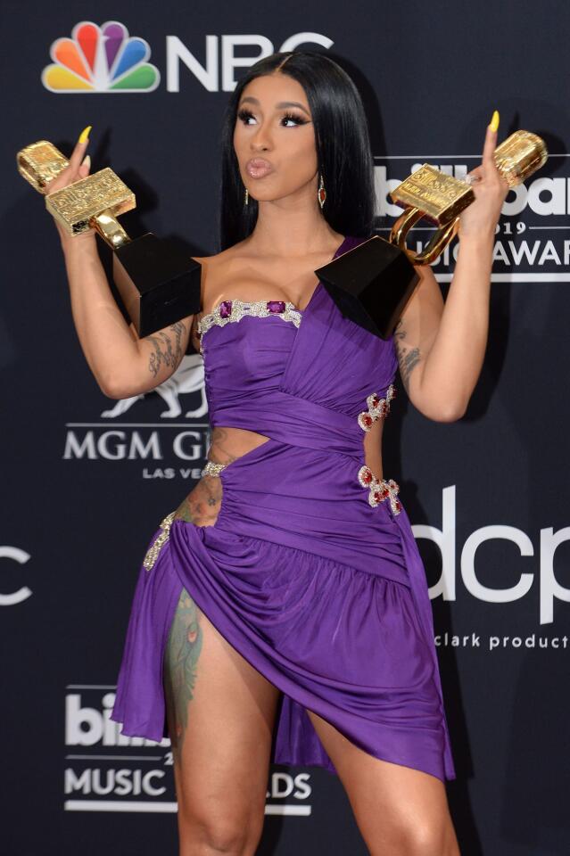 US rapper Cardi B poses in the press room during the 2019 Billboard Music Awards at the MGM Grand Garden Arena on May 1, 2019, in Las Vegas, Nevada.