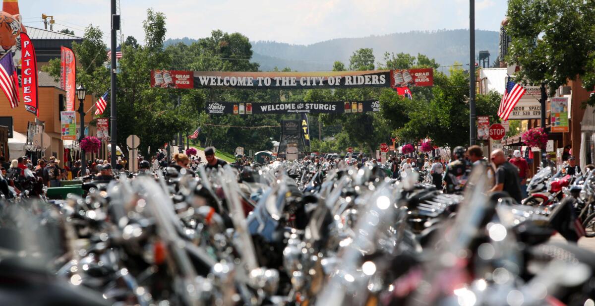 Bikes lined up last year in Sturgis, S.D., for the 74th annual Sturgis Motorcycle Rally. This year's 75th rally, Aug. 3-9, may draw as many as a million visitors.
