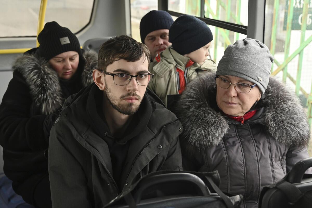 Refugees on a bus in Ukraine