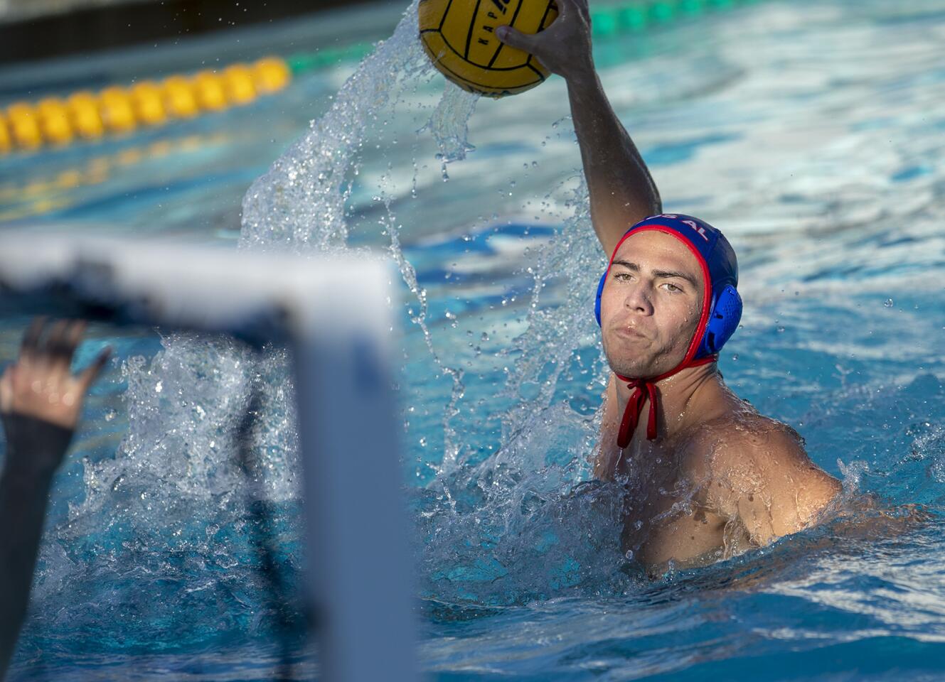 Los Alamitos's Sullivan Moore takes a shot during a Wave League match against Edison at Corona del Mar High School on Wednesday, October 17.