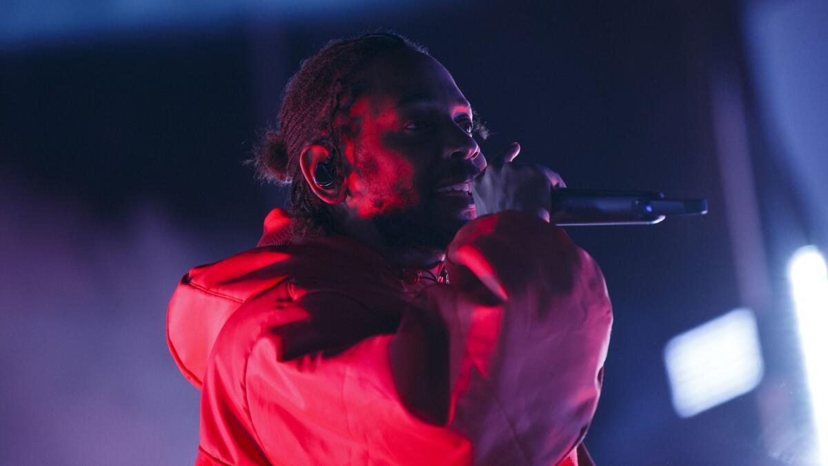 Pulitzer Prize-winner Kendrick Lamar performing in downtown Los Angeles in early 2018.